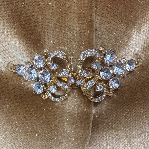 Women’s Gold 2-Piece Velvet Jacket and Skirt Set W/Brooch-Like Embellishments - Picture 10 of 10